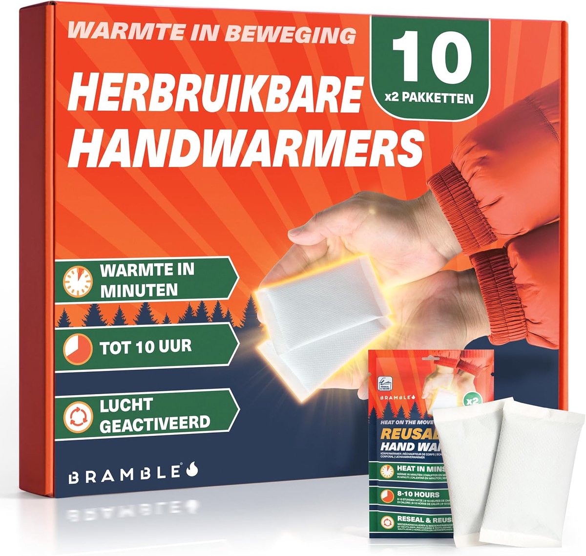 SnelShoppen - Herbruikbare handwarmers (10 paar, 20 stuks) - Luchtgeactiveerde zakwarmers met hersluitbare zak - Snelle warmte in minuten - 8 uur warm