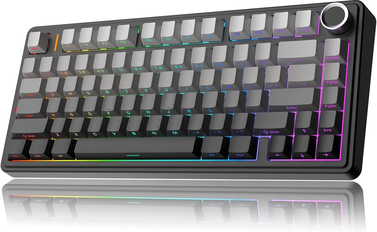 SnelShoppen - Compacter 75% Mechanisch Gaming Toetsenbord met RGB, Draadloos BT5.0/USB-C, Gasket Structuur en Reaper Switches - Zwart Verloop