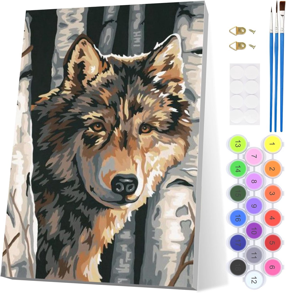 SnelShoppen - Wolf Schilderen op Nummer Set voor Volwassenen - Dier Schilderen met Houten Frame - Acrylverf - Perfect Cadeau of Decoratie