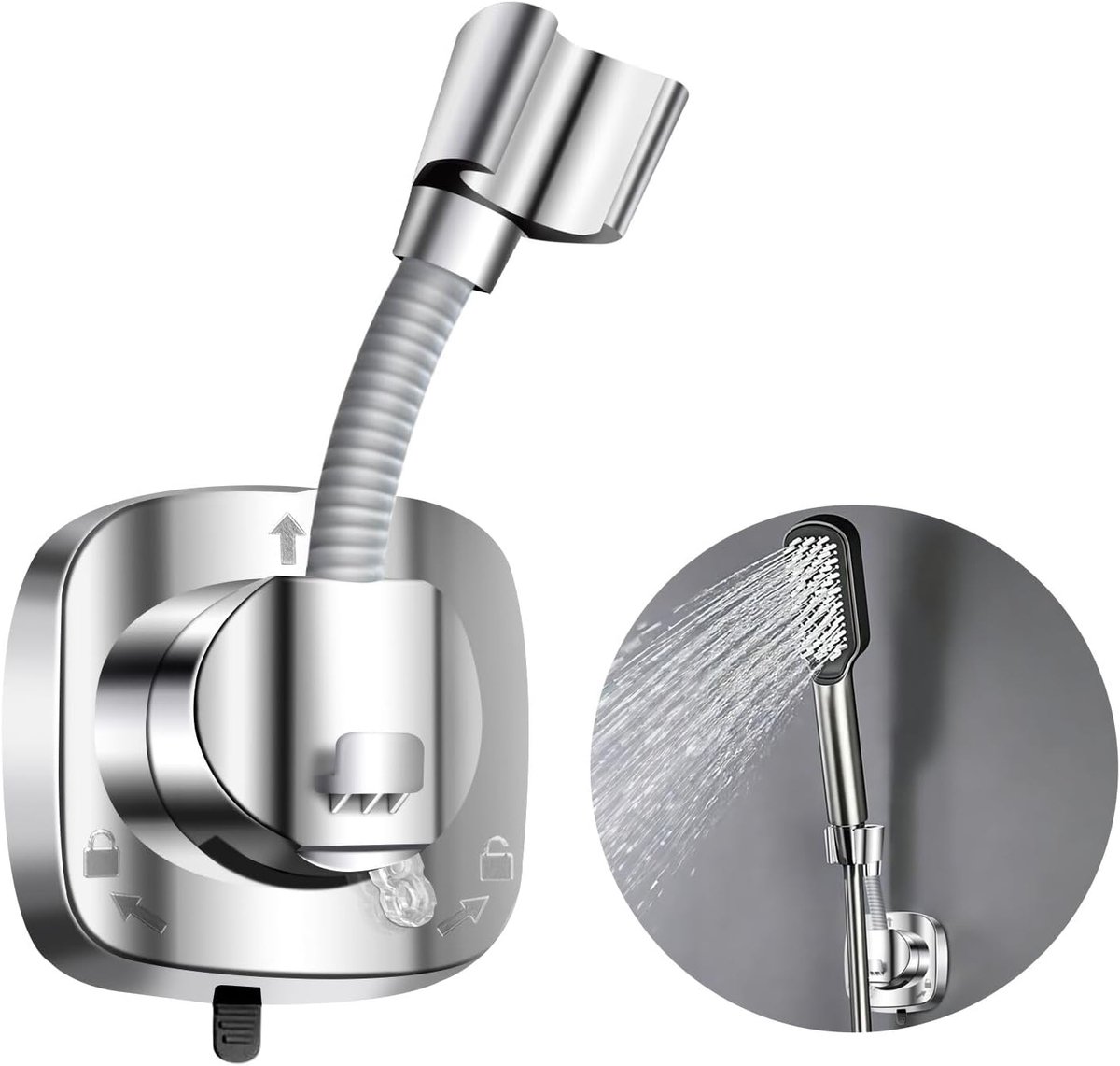 SnelShoppen - 360° Rotating Shower Head Holder zonder Boren, Sterke Suction Cup, RVS Handdouche Houder, Waterproof, Geschikt voor Badkamer, Verstelbaa