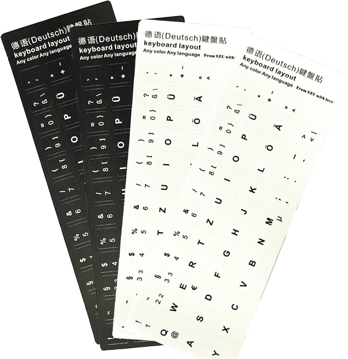 SnelShoppen - Keyboard Stickers Duits - Set van 4 - Duitse Toetsenbord Stickers met Witte Letters voor Standaard Toetsenborden, Laptops en Apple Toets