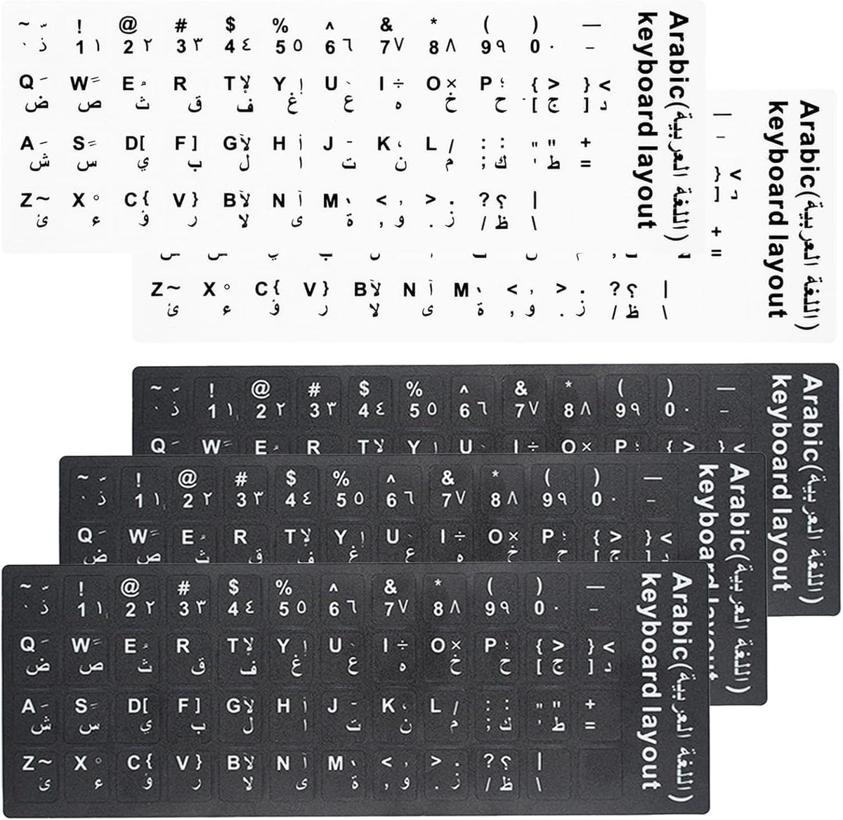 SnelShoppen - Keyboard Stickers 5 Pack Arabisch Universieel Vervangstickers voor Standaard Toetsenbord Laptop Apple Toetsenbord - 3 Zwart 2 Wit - Kras