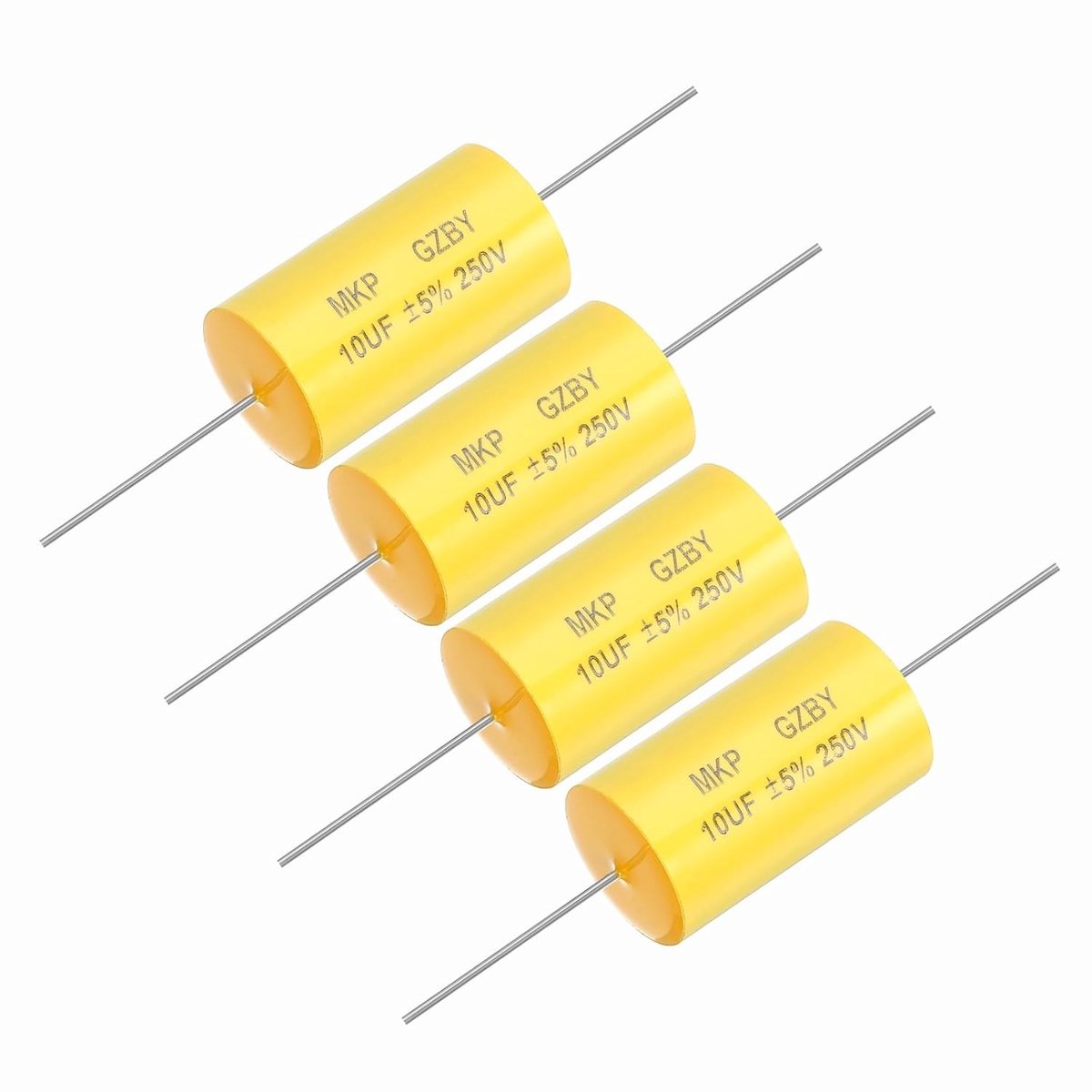 SnelShoppen - 4x 10uF Crossover Capacitor 250V Axiaal MKP Film Capacitor voor Audio Speakers, Hoogfrequent Signaalfiltering, Duurzaam, Geel, Perfect v