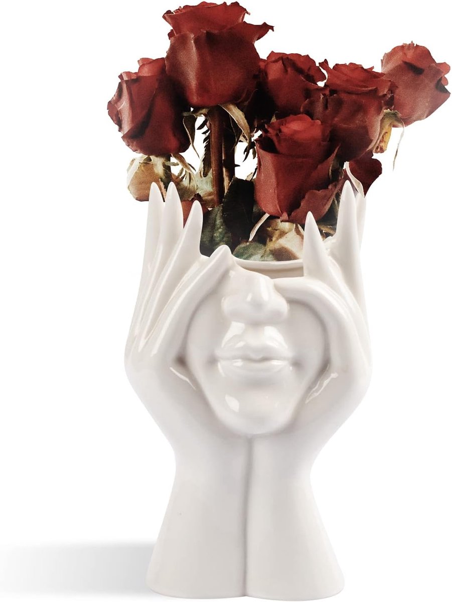 SnelShoppen - CEMABT Face Vase - Keramische Lichaam Vaasje, Vrouwelijke Vorm Desk Decor, Modern Boerderij Tafel, Kleine Mooi Boekenkast Half Gezicht -
