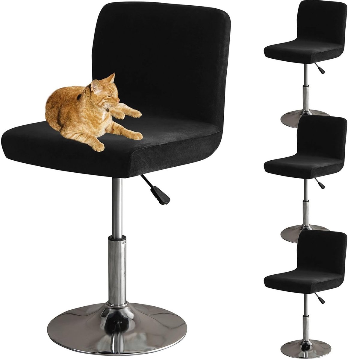 SnelShoppen - Bar Stool Chair Cover met Rugleuning - Elastische Velours Stoelhoezen voor Barstoelen - Zwart - 4 Stuks - Bescherm en Vernieuw je Keuken