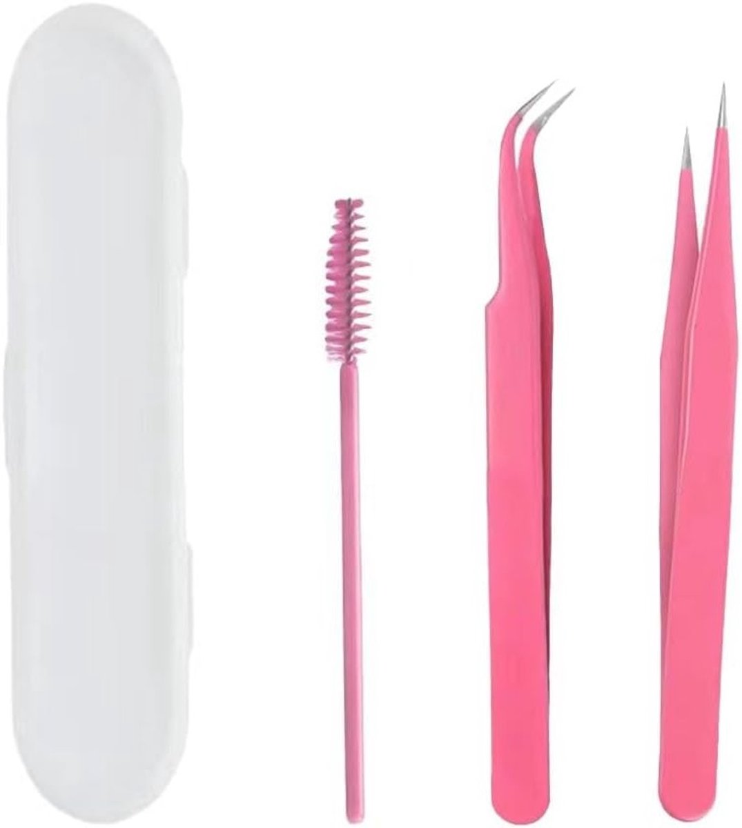 Set van 2 Wimperspeldjes en 1 Wimperborstel - RVS Wimperpincet met Rechte en Gebogen Punt voor Precisie en Comfort