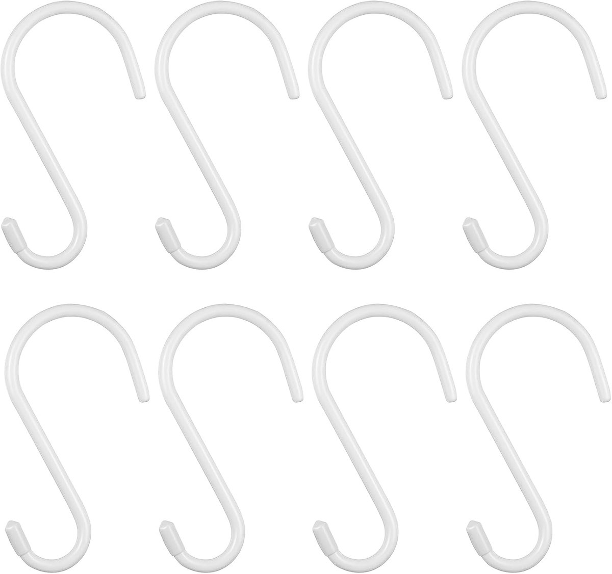 SnelShoppen - 8 stuks S-haken voor kledingroede, 6 mm witte metalen haken voor ophangen in keuken, slaapkamer, badkamer en kantoor, duurzame kledingha