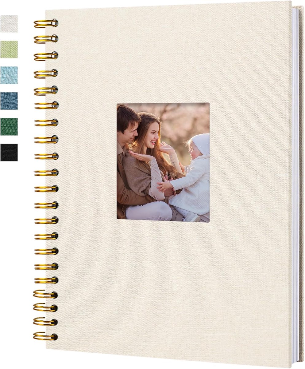 SnelShoppen - Scrapbook Foto Album met Linnen Cover en DIY Venster 28x20CM - Geheugenboek met 20 Vellen/40 Pagina's - Beige Binnenpapier voor Feest, V