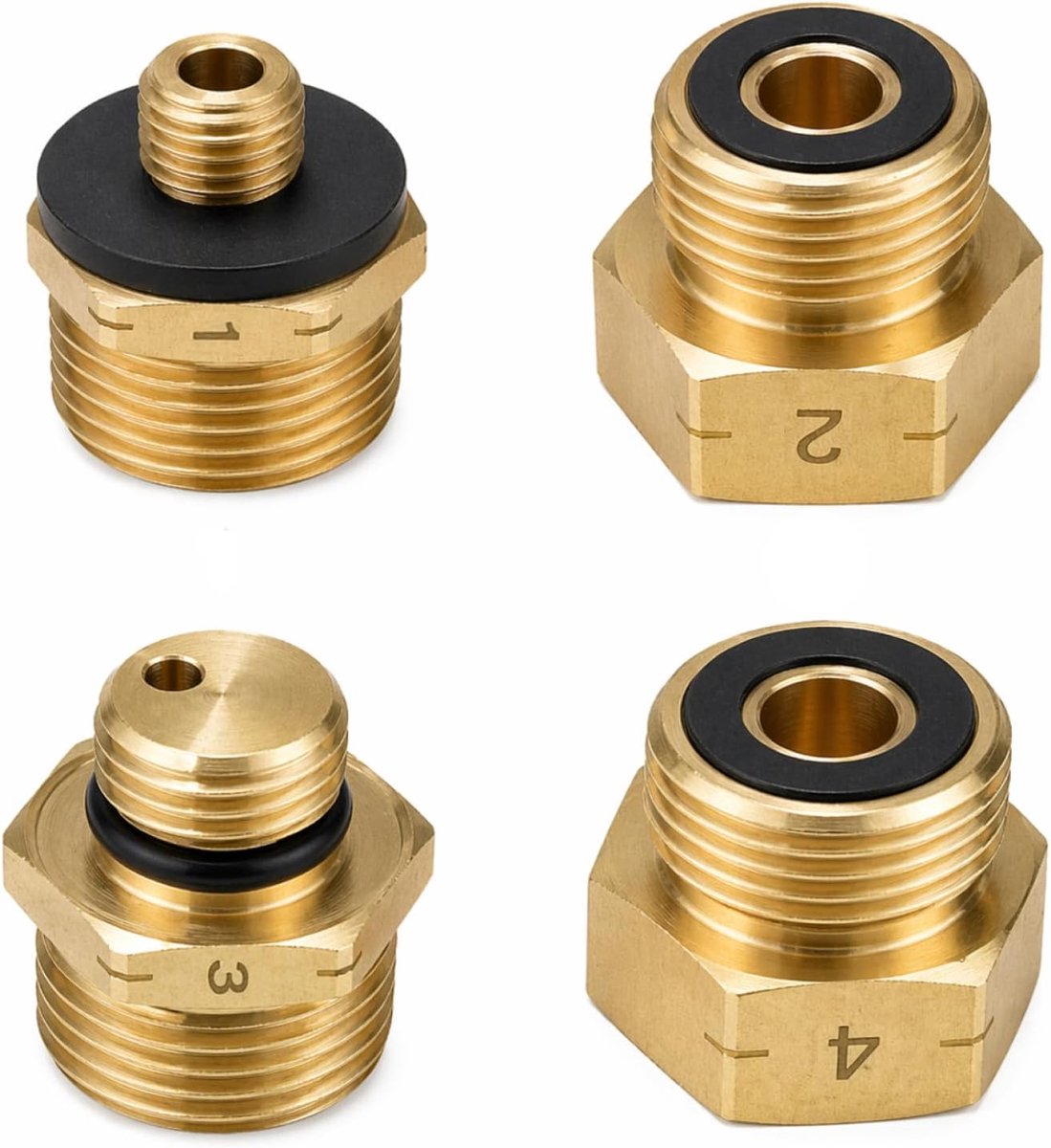 SnelShoppen - Gasflessenadapterset 4-delig, Messing Euro Gasadapter nr. 1-4, Universele Aansluiting voor Drukregelaar, Ideaal voor Camping, Camper, Ba