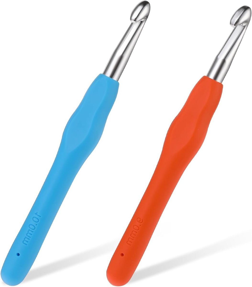 Ergonomische Haaknaalden Set van 2 Stuks met Kleurige Grip voor Beginners en Artrose, Ideaal voor Haakprojecten en Breien