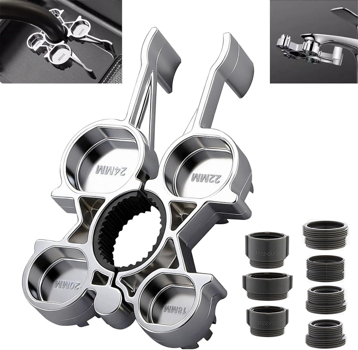 SnelShoppen - 12 in 1 Aerator Wrench voor Kraan, Universele Perlator Sleutel met 7 Adapters, Efficiënte Verwijdertool voor Filtervervanging in Keuken