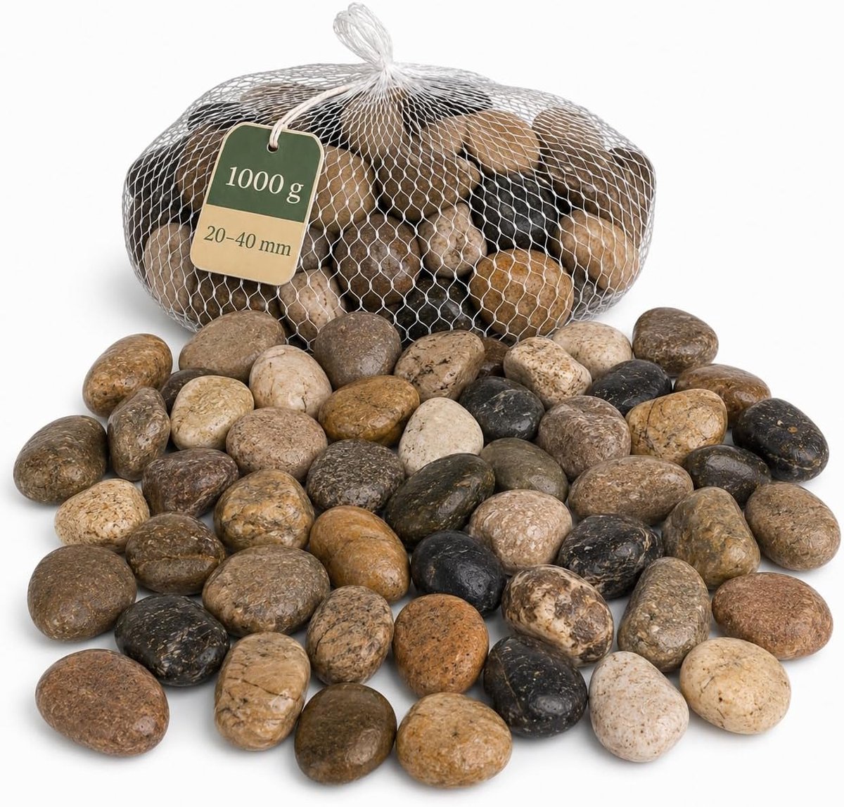 SnelShoppen - Natuurlijke Decoratieve Steentjes 20-40 mm, Gepolijste Rivierstenen, 1000 g, Perfect voor Binnen en Buiten, Tuin, Vaas, Aquarium, Natuur