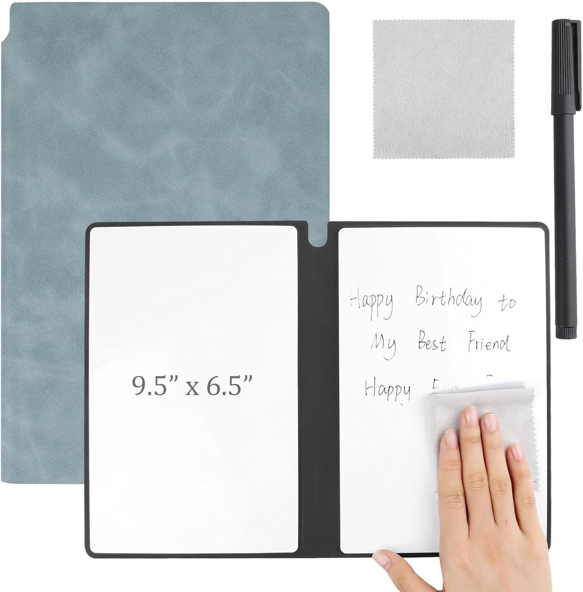SnelShoppen - Herbruikbaar A5 Whiteboard Notitieboek, Draagbaar Drooguitwisbaar Notitieblok 9.5 x 6.5 Inch, PU Kunstleer met Wisbare Pen en Schoonmaak
