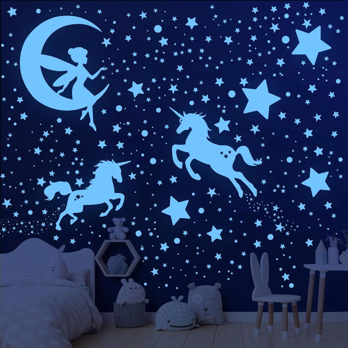 SnelShoppen - Luminous Stars Wandstickers Kinderkamer Eenhoorn Fluorescerende Sterren Zelfklevende Muurstickers Voor Meisjes 585 Stuks Decoratie