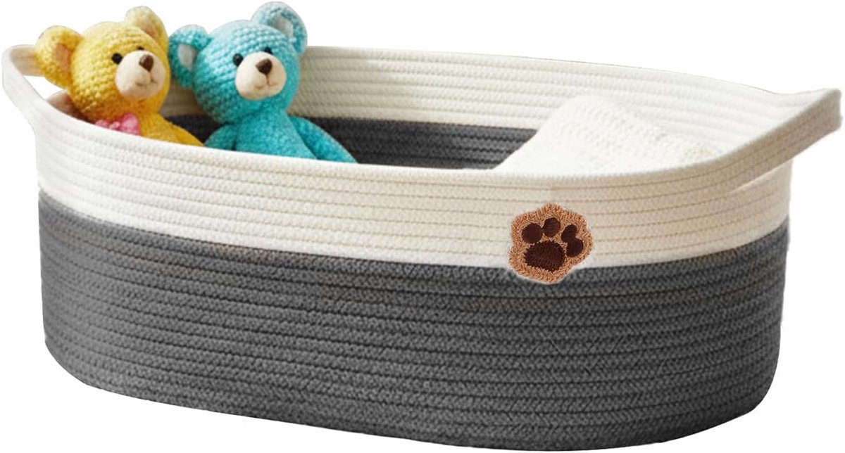 SnelShoppen - 30L Gevlochten Opbergmand, Organizer voor Hondenspullen, Kleding, Dekens, Wasmand, Textielen Opbergdoos met Handvatten 50x20x28cm Grijs