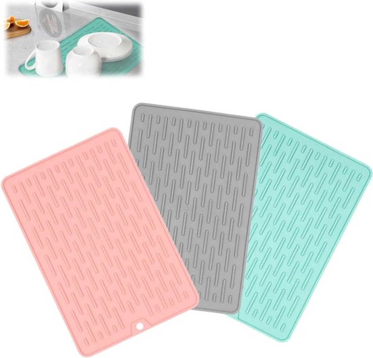 Servies Afdruipmat Set van 3 - Blauw, Grijs, Roze - 20 x 30 cm - Keuken Accessoires