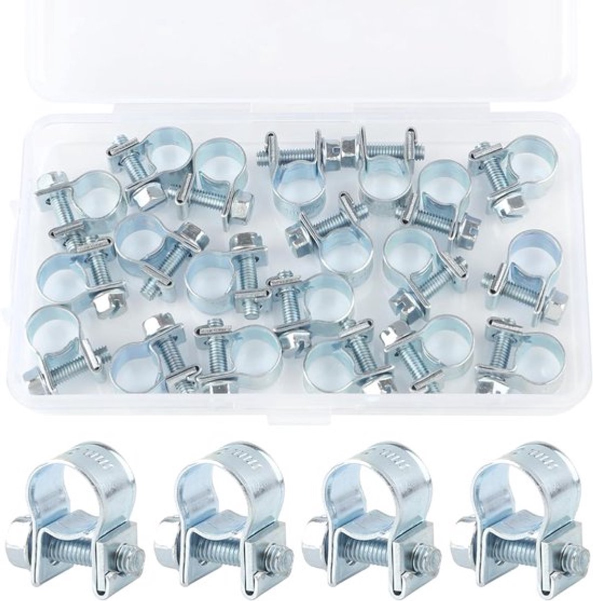 Set van 20 Mini Slangklemmen 8-10mm, Verstelbare Klemmen voor Brandstofinjectie, Hinge Bolt Klemmen, Ideaal voor Brandstofleidingen, Uitlaatpijpen en Benzinetubes