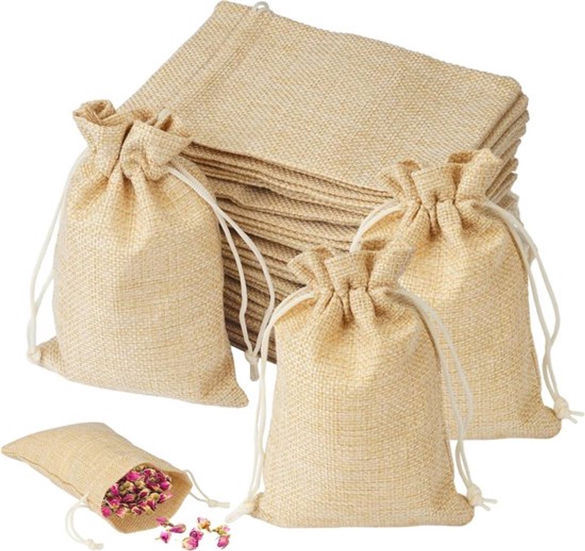 Mini Jute Tassen 10x15cm - Set van 30 stuks - Herbruikbare Linnen Tassen voor Sieraden, Bruiloft, Feest en Kerst