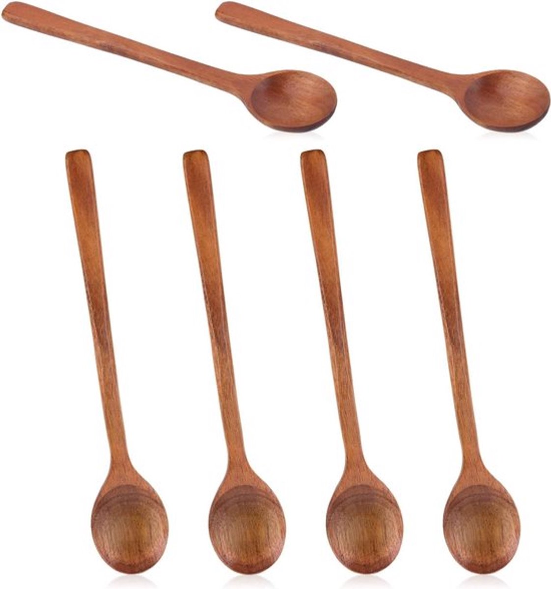 Kleine Houten Lepels 6 Stuks, 17cm - Glad Houten Theelepel voor Koken, Serveren, Roeren - Thee, Honing, Suiker - Keukenbenodigdheden