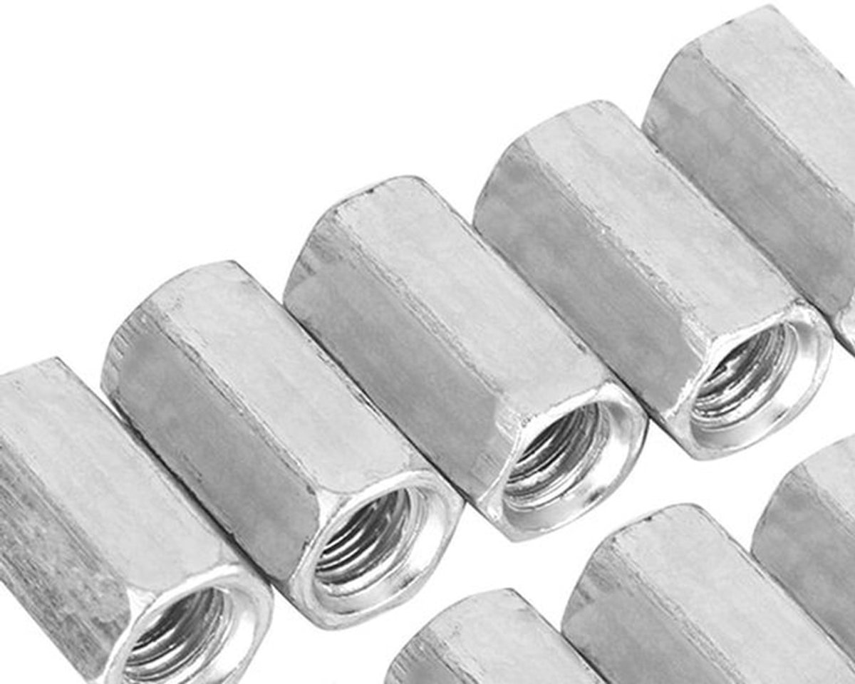 Set van 10 M8 Lange Moeren - Hexagonale Carbon Staal Schroefmoeren en Draadbevestigingen voor Diverse Toepassingen