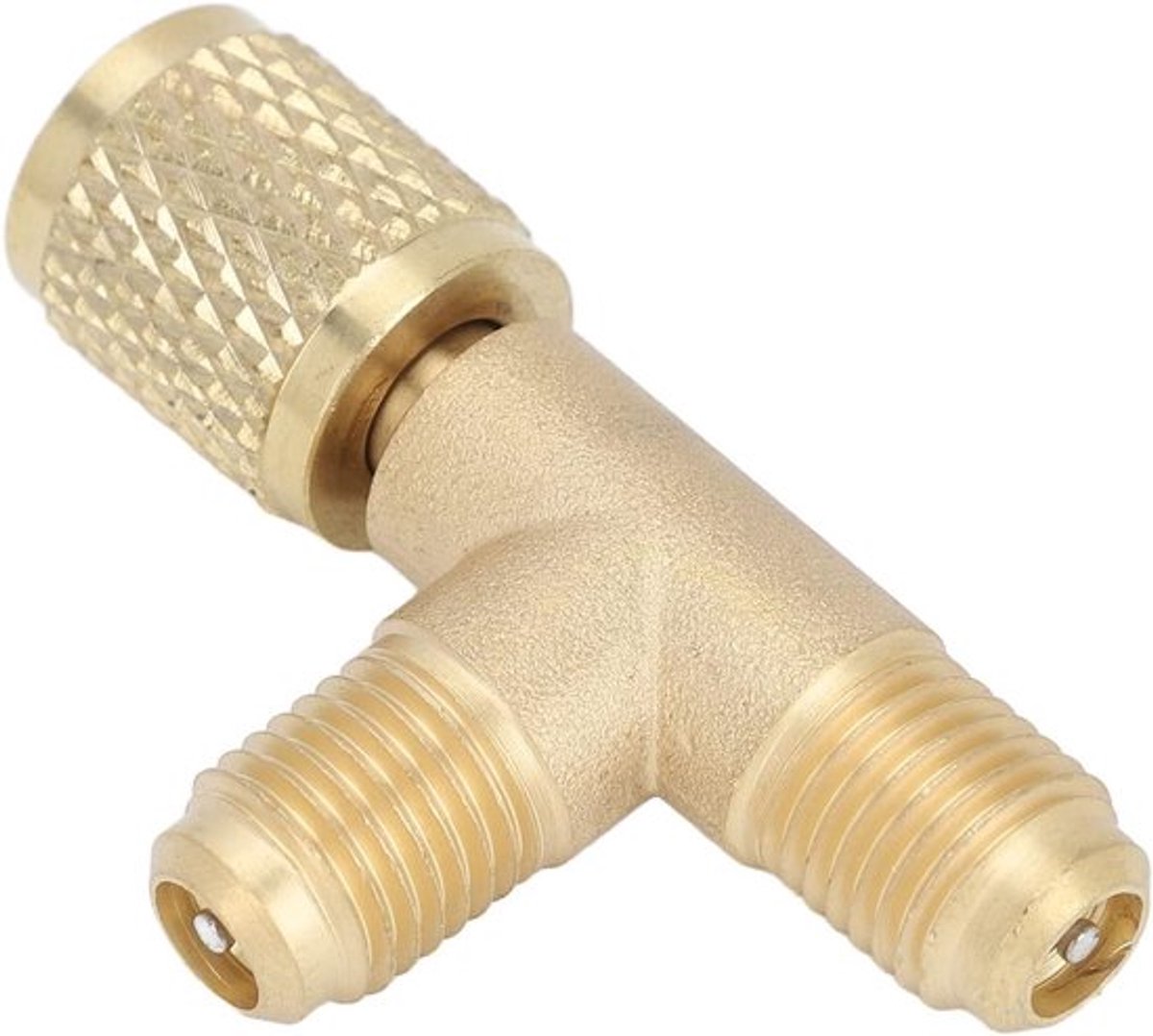 Koppeling Adapter voor 1/4" SAE Ventielkern Tee van Messing, Roestvrij en Geschikt voor R22, R12 en R134a