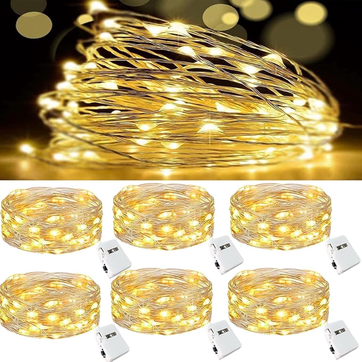 SnelShoppen - 6 x 3 Modes LED Fairy Lights - Batterij Aangedreven Mini LED Lichtjes - 2 m 20 LED Lampjes voor Feest, Kerst, DIY, Bruiloft, Binnen Deco
