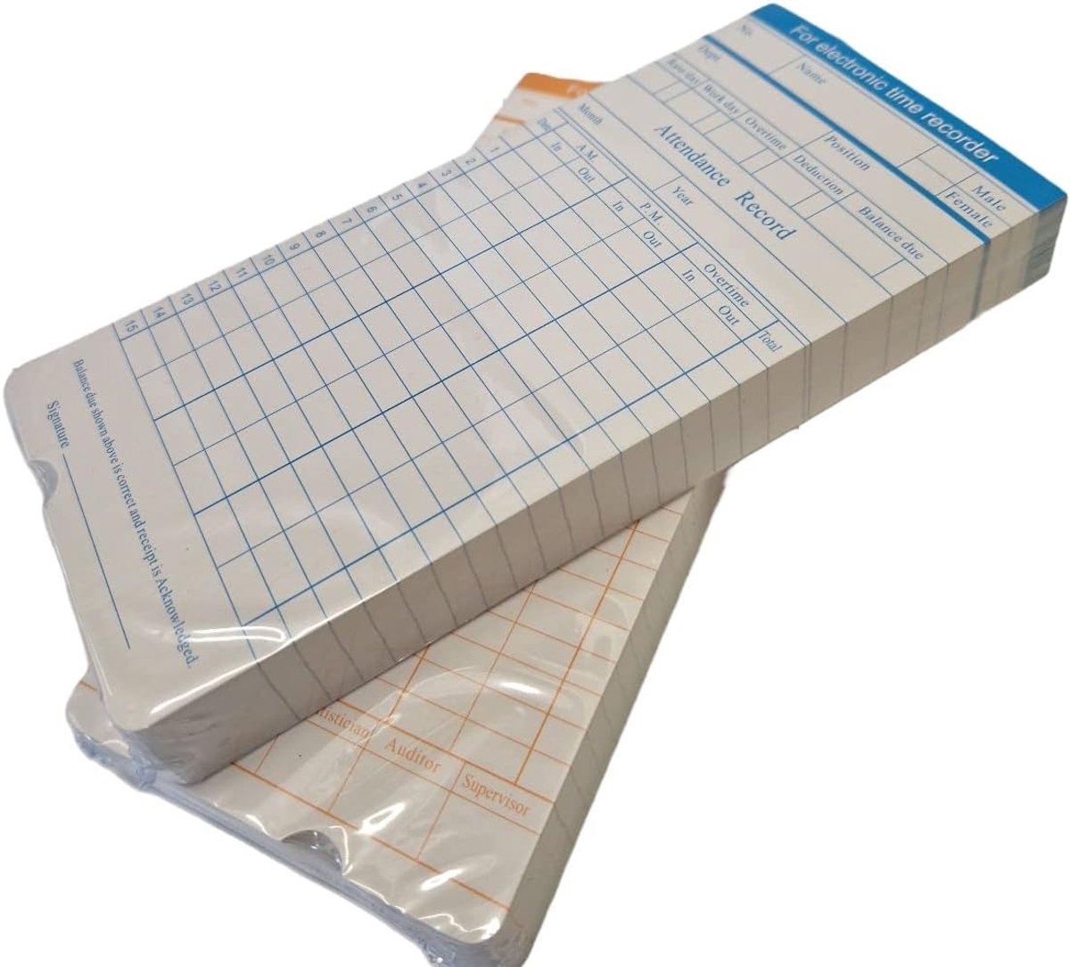 SnelShoppen - Maandelijkse Tijdklokkaarten 100 Stuks - Kwaliteitskaarten voor Elektronische Klokken - 85mm x 188mm - Ideaal voor Bedrijven en Werkplek