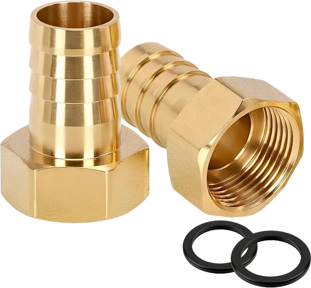 SnelShoppen - 2 Stuks Messing Slangtule G3/4 Inch (Ø 24 mm) Met 19 mm Barbs, Slangaansluiting Met Rubberafdichting, Draadverbinding Voor Tuin En Water
