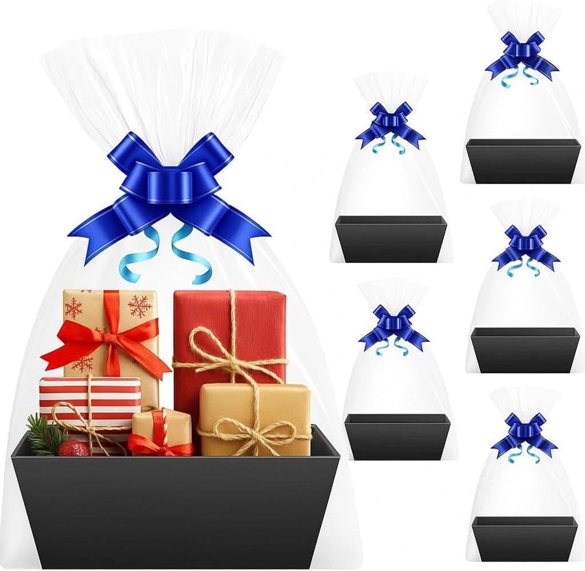 SnelShoppen - Geschenkmand met handvat, zwarte kraftpapier gift box, lege geschenkmand voor verjaardag, bruiloft, Kerstmis, Valentijnsdag, inclusief 5