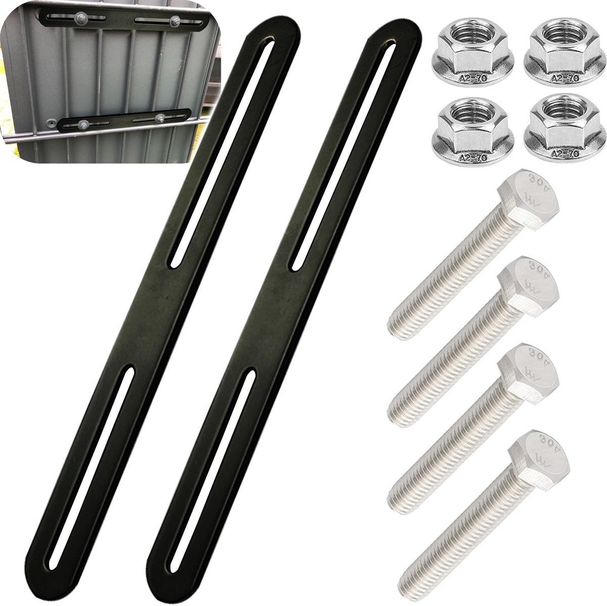 SnelShoppen - 2x Fence Post Box Attachment Set - Mailbox Bevestiging voor Hekken en V fences - RVS 304 - 215x24mm - Zwart - Duurzaam en Roestvrij