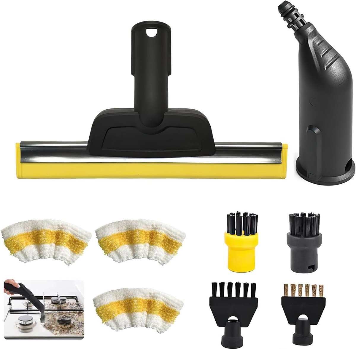 Set van 9 Stoomreiniger Accessoires met Spuitmond, Ronde Borstel, Koppeling Borstels en Microvezeldoek voor Diverse Stoomreinigers