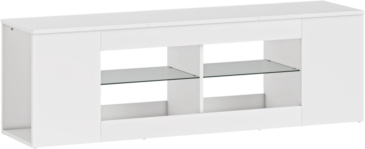 Clruro Tv-meubel - 140 cm Breed - met Glas - Spaanplaat - Wit