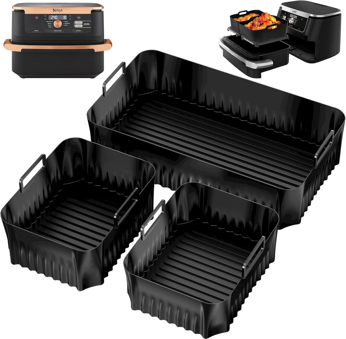 SnelShoppen - 3x Herbruikbare Air Fryer Bakjes - Siliconen Mallen voor Airfryer en Magnetron - Foodgrade Silicone, Rectangular, Hittebestendig tot 230