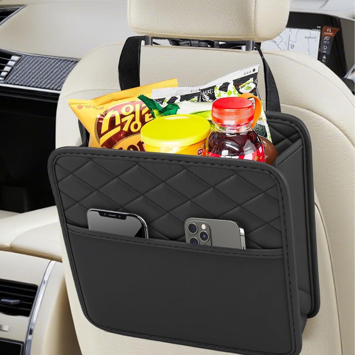 SnelShoppen - Car Organizer Back Seat Waterproof PU Leather Opbergzak - Grote Vouwbare Hangende Organizer voor Kinderen & Volwassenen - Auto Reisacces