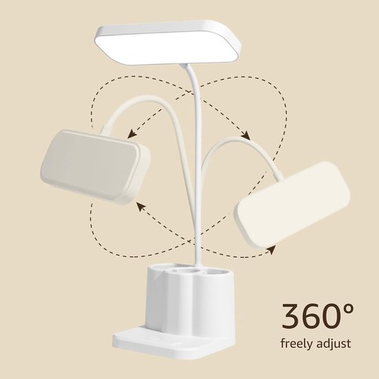 KZQ LED bureaulamp met 3 kleurstanden en pennenhouder - Oogvriendelijk en instelbare hoek - Ideaala voor studenten en slaapzaal - 4000 - Wit van KZQ — afbeelding 5
