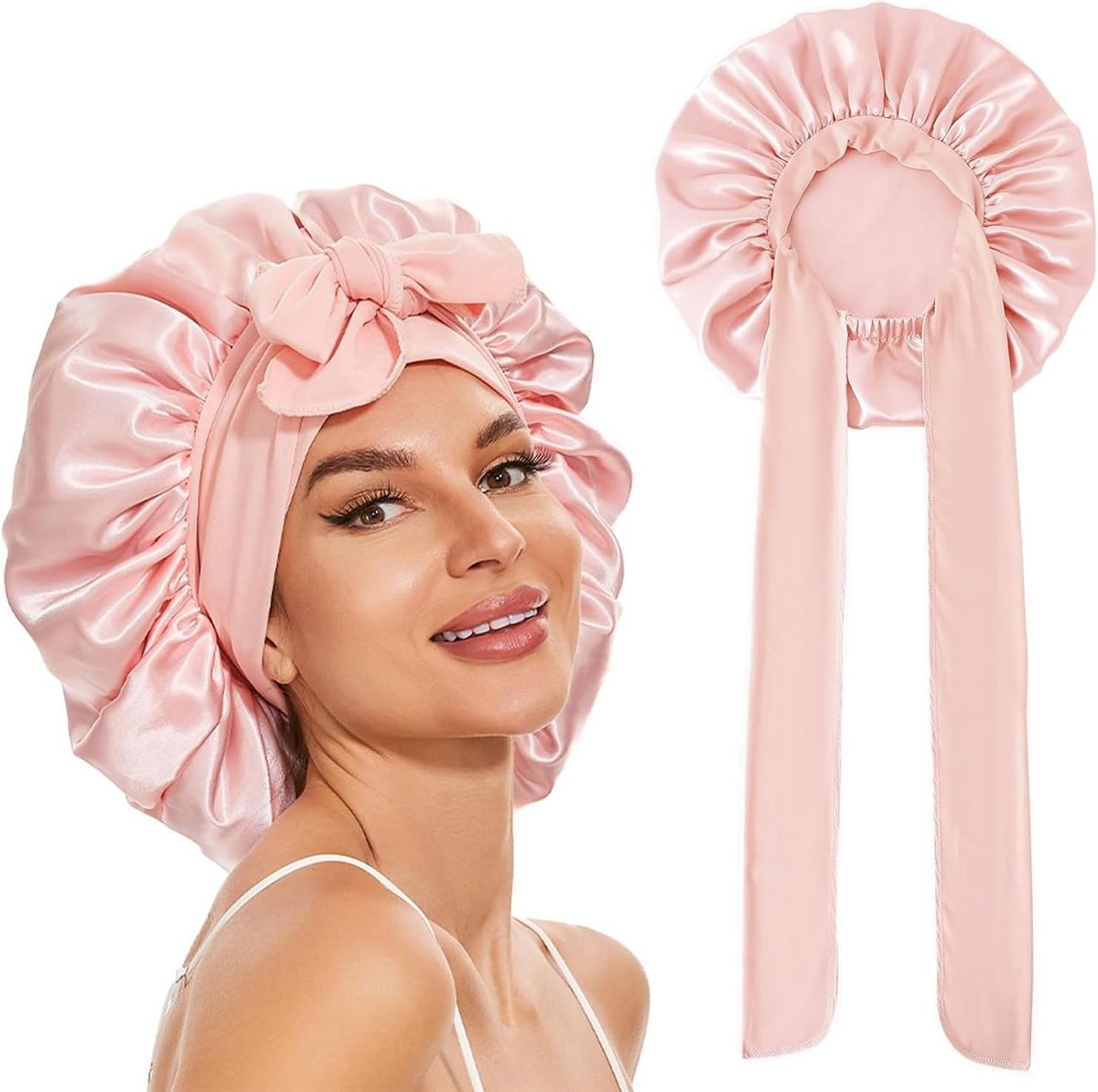 SnelShoppen - Zijde Haarcap voor Slaap, Verstelbare Satin Bonnet, Nachtkap voor Vrouwen, Geschikt voor Lang Haar en Krullen, Zachte en Ademend Materia