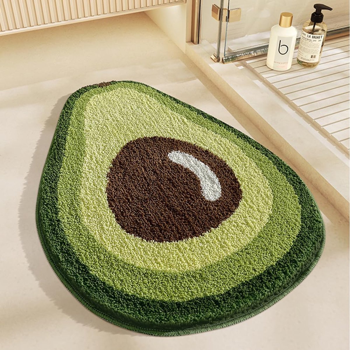 SnelShoppen - Badmat 80 x 60 cm Antislip Super Absorberend Badkamer Mat Avocado Vorm Extra Zacht voor Badkamer Vloer, Keuken en Hal