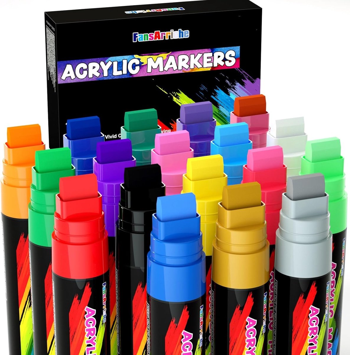 SnelShoppen - 18 Kleuren Acryl Stiften 15mm Jumbo Vilt Tip, Watervaste en Permanente Verf Markers voor Steen, Hout, Glas en Canvas, Creatieve Penselen