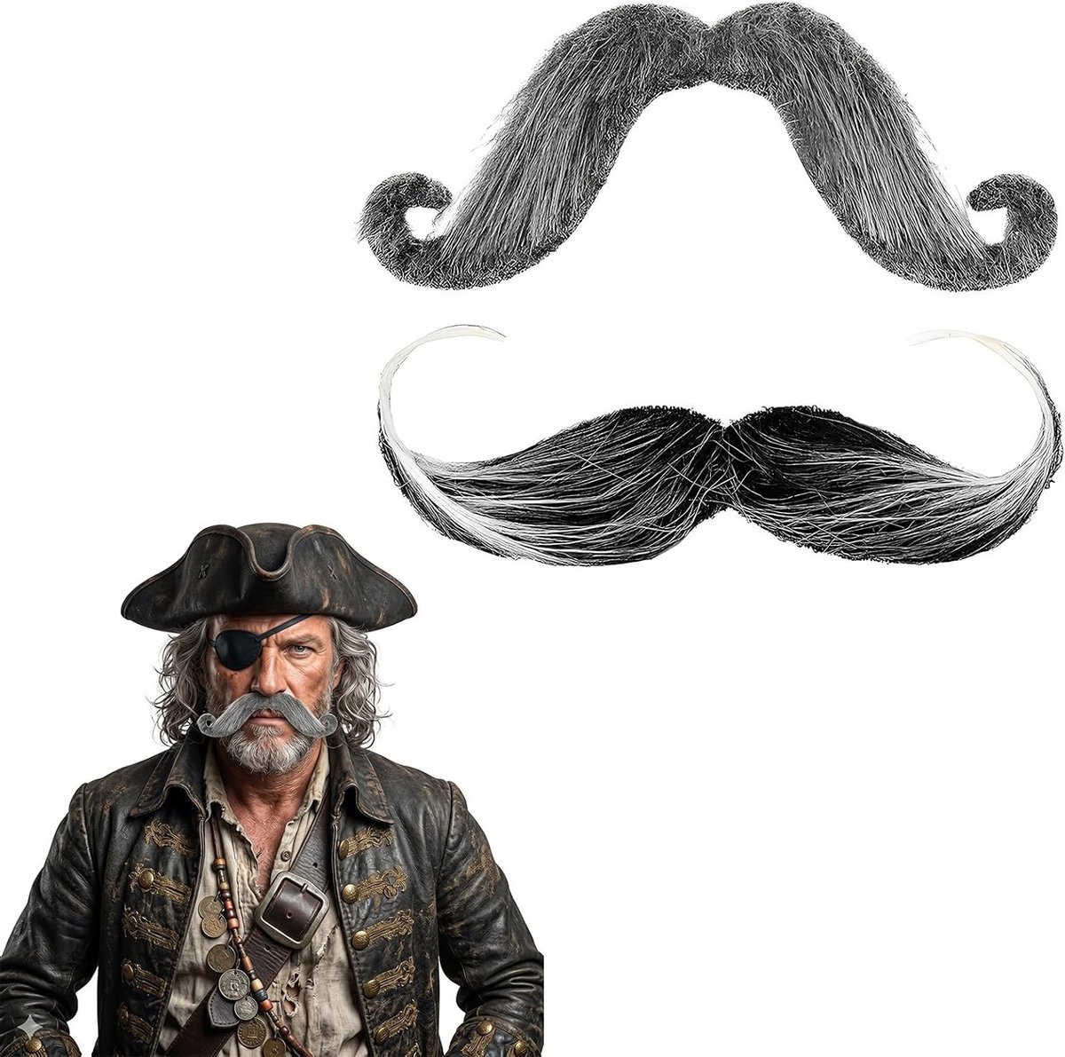 Snorren om op te plakken, realistische snauzernepbaard voor kostuums, feest, carnaval en Kerstmis, 2 stuks valse baard voor een leuke look