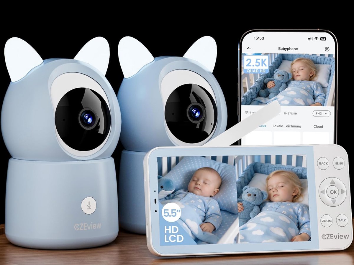 Thijox - 2.5K Babyfoon met Camera, 5.5” HD WiFi Video Babyfoon met App, Nachtzicht, Beweging & Geluid Detectie, Temperatuur, 2-Weg Talk, 360° Zicht, M