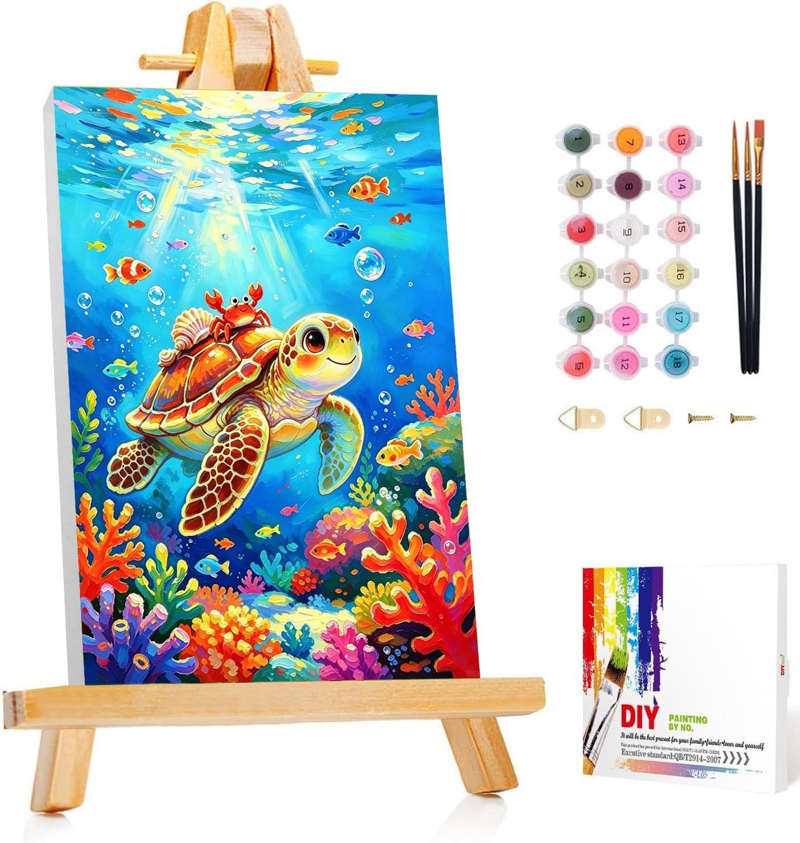 SnelShoppen - Schilderen op Nummer Zeeschildpad Set voor Kinderen met Frame en Easel - Creatief Doe-Het-Zelf Schilderij 20x30cm - Perfect Cadeau voor