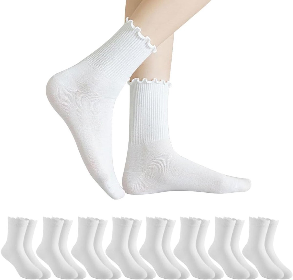 Set van 8 Rimpelsokken voor Dames - Elegante Kostuumsokken met Rimpel Kant voor Dirndl of Dagelijks Gebruik - Comfortabel, Zacht en Ademend voor Feestelijke en Vrijetijdsstijl
