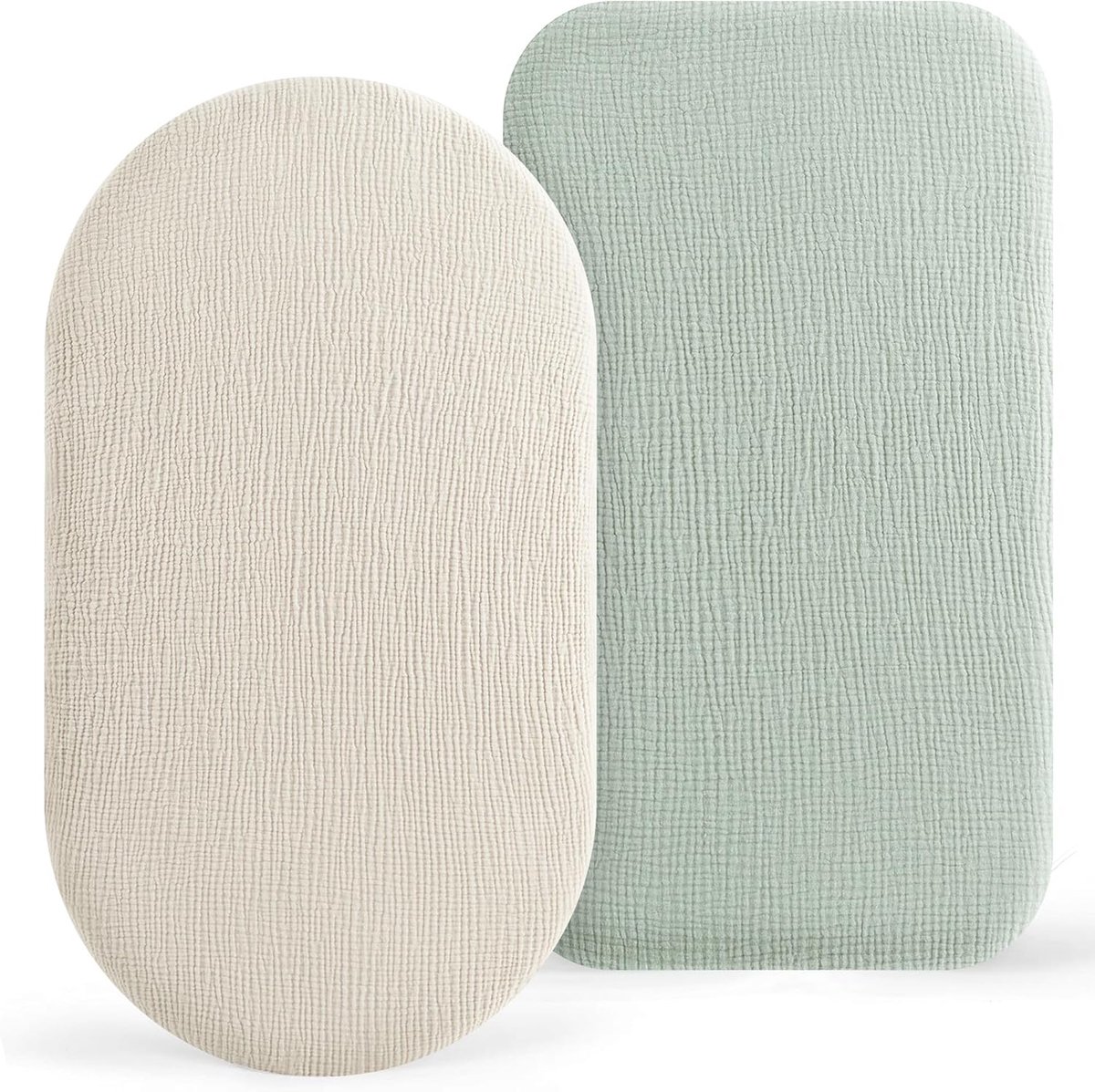 SnelShoppen - Fitted Sheets Set van 2 voor Pram 90x50 cm - 100% Katoen, Ademend, Veilig en Comfortabel, Crème Sage - Perfect voor Babybedje