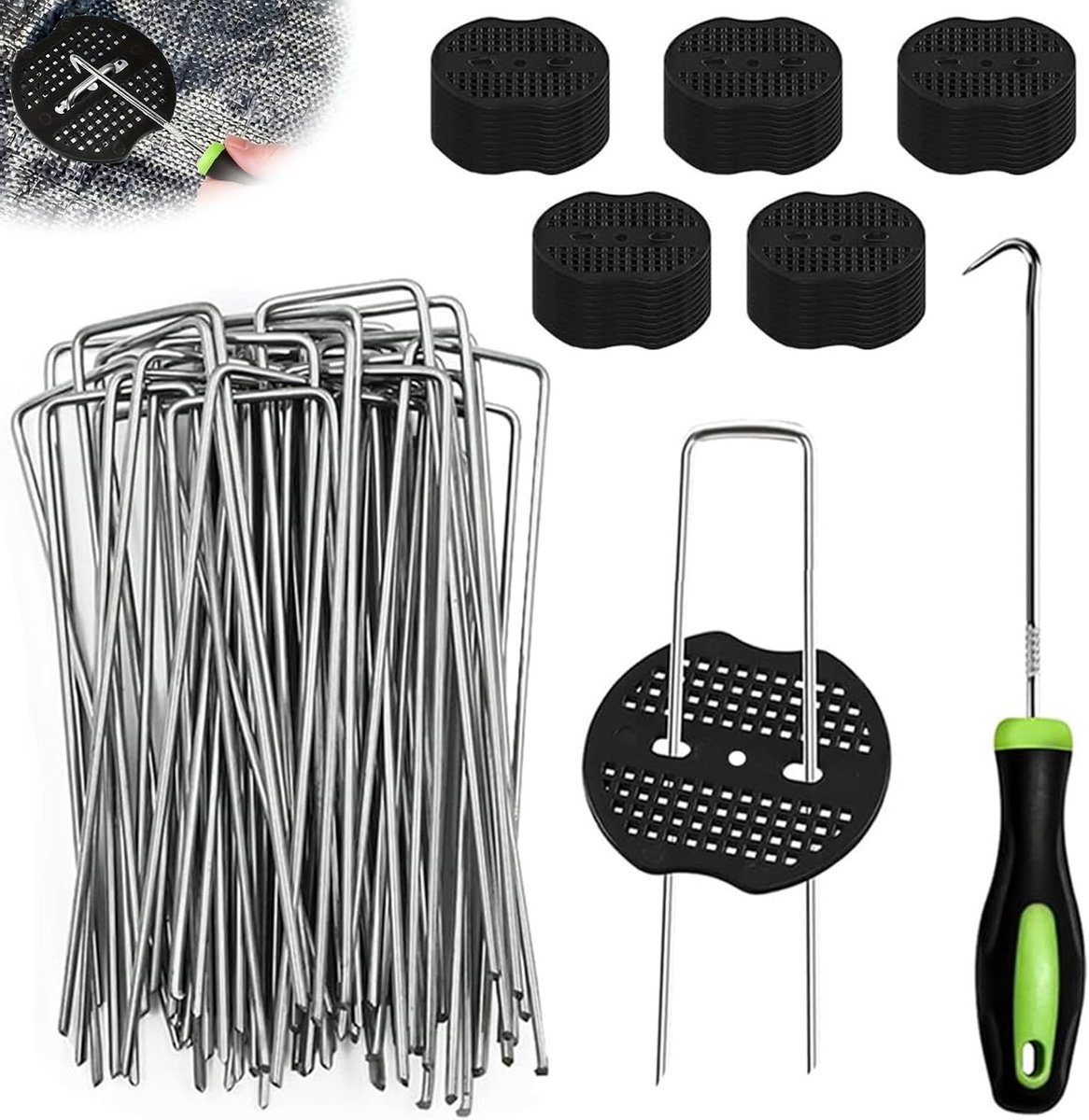 50 Stuks Anti-Roest Tuinhaken met Wasmachines en Spijkers voor Tuinvlies, Tent en Camping, 150 x 40 mm, Diameter 2.5 mm