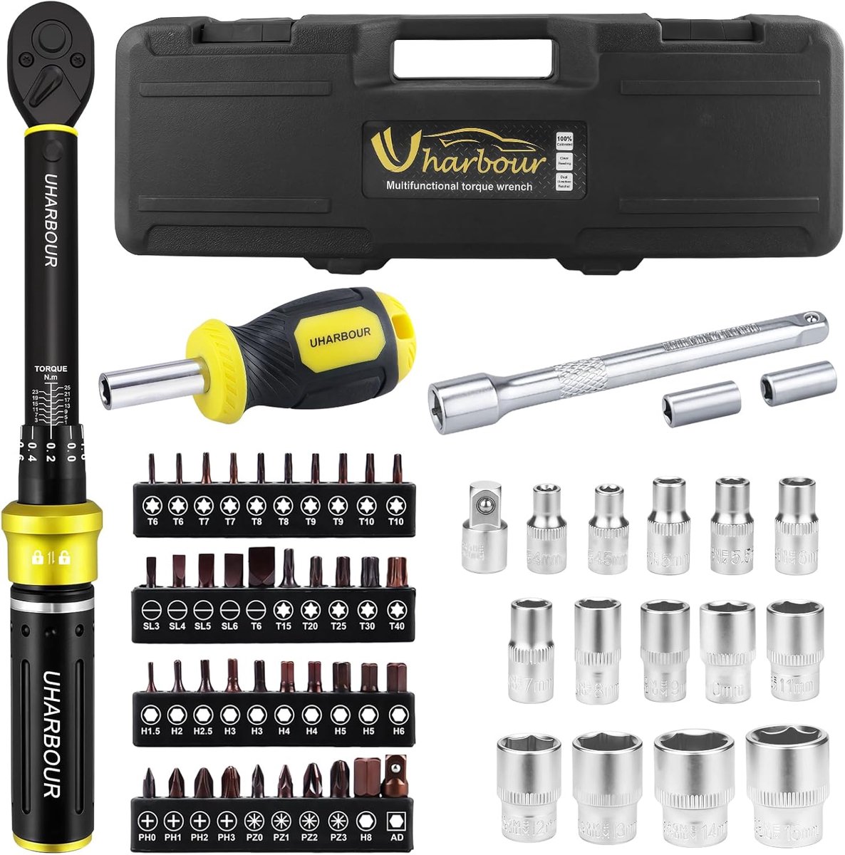 SnelShoppen - Torque Wrench Set 1-25 Nm, 60 Delige Fiets Torque Sleutel Set met Bits en Verlengstuk, Precisie en Accuraatheid voor Fietsonderhoud