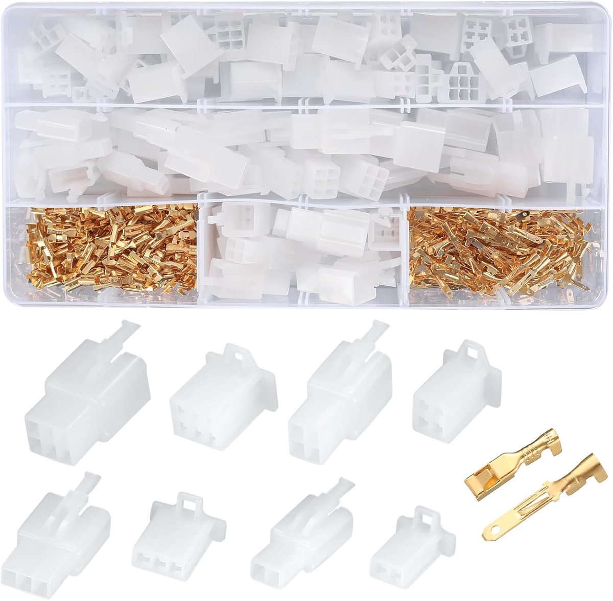 SnelShoppen - 380-delige Auto Connector Set, 2.8 mm, 2/3/4/6 Pin, Kabel Connector Set voor Motorfiets, Auto, Vrachtwagen, Scooter - ABS en Messing