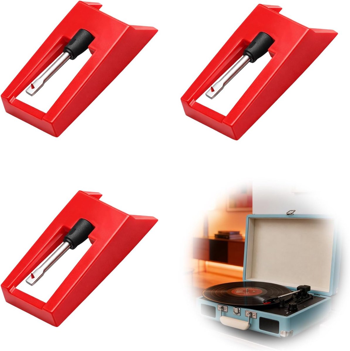 SnelShoppen - Turntable Needle Rood - 3 Stuks - Compatibel met Platenspeler - Precisiegeluid voor Vinylverzameling - Ideaal voor Audiophiles