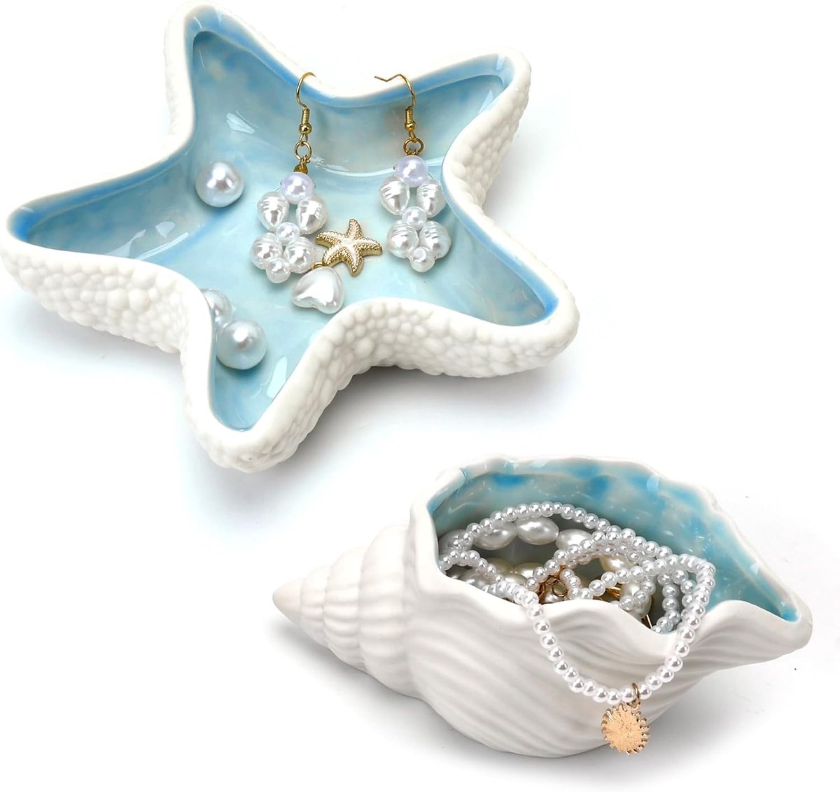 SnelShoppen - 2 Stuks Decoratieve Keramische Schalen, Sieraden Bowl, Sleutelschotel, Decoratieve Kom voor Ringen, Halskettingen, Armbanden, Wit
