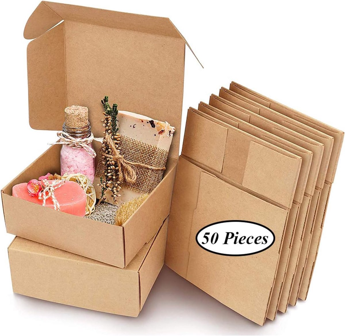 SnelShoppen - 50 stuks Kraftpapier Geschenkdosen Bruin 9,5 x 9,5 x 3,5 cm - Opvouwbare Dozen voor Verjaardag, Bruiloft, Kerstmis - Eenvoudige Montage