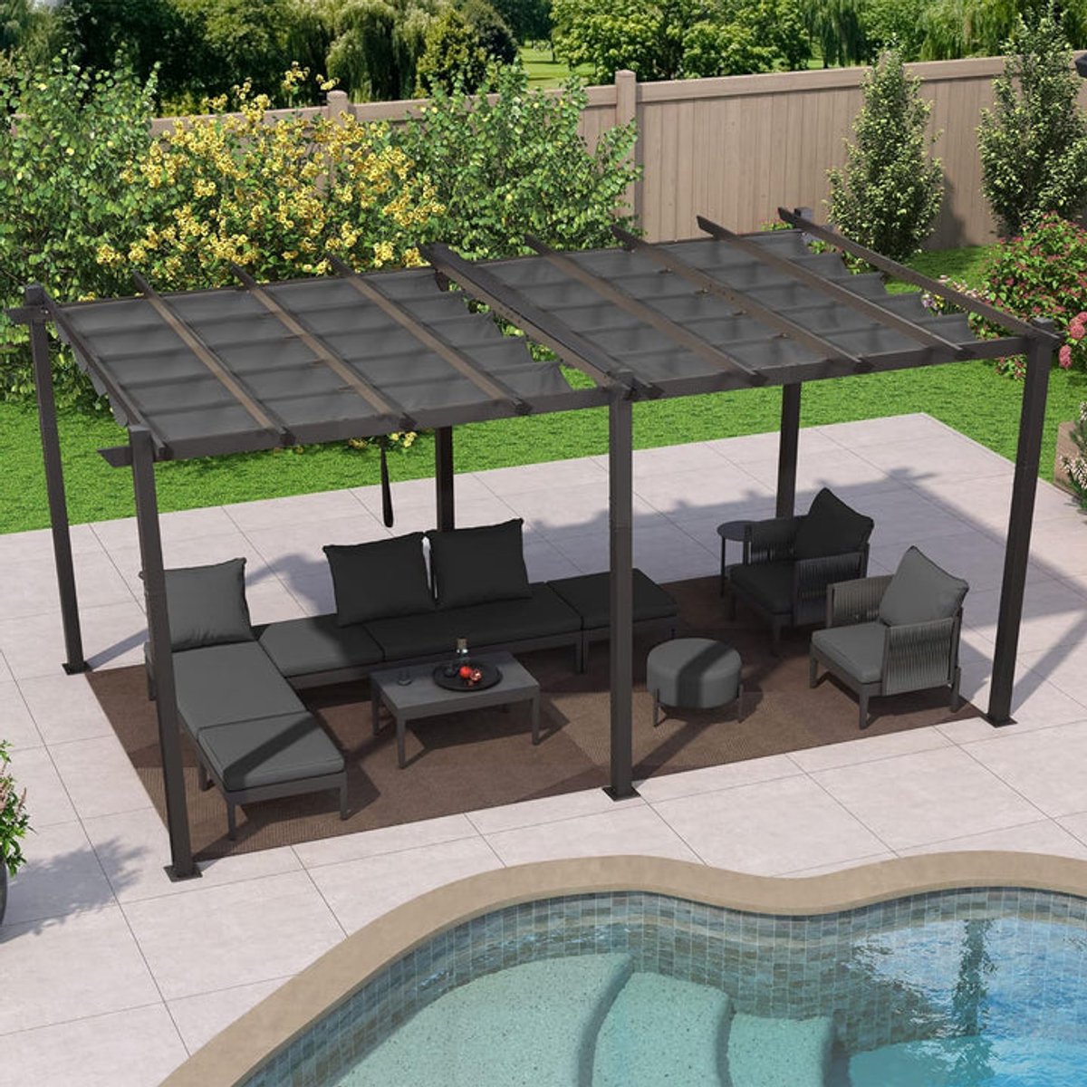 Purple Leaf Pergola avec toile coulissante 5,55 x 3,55 m - toile grise